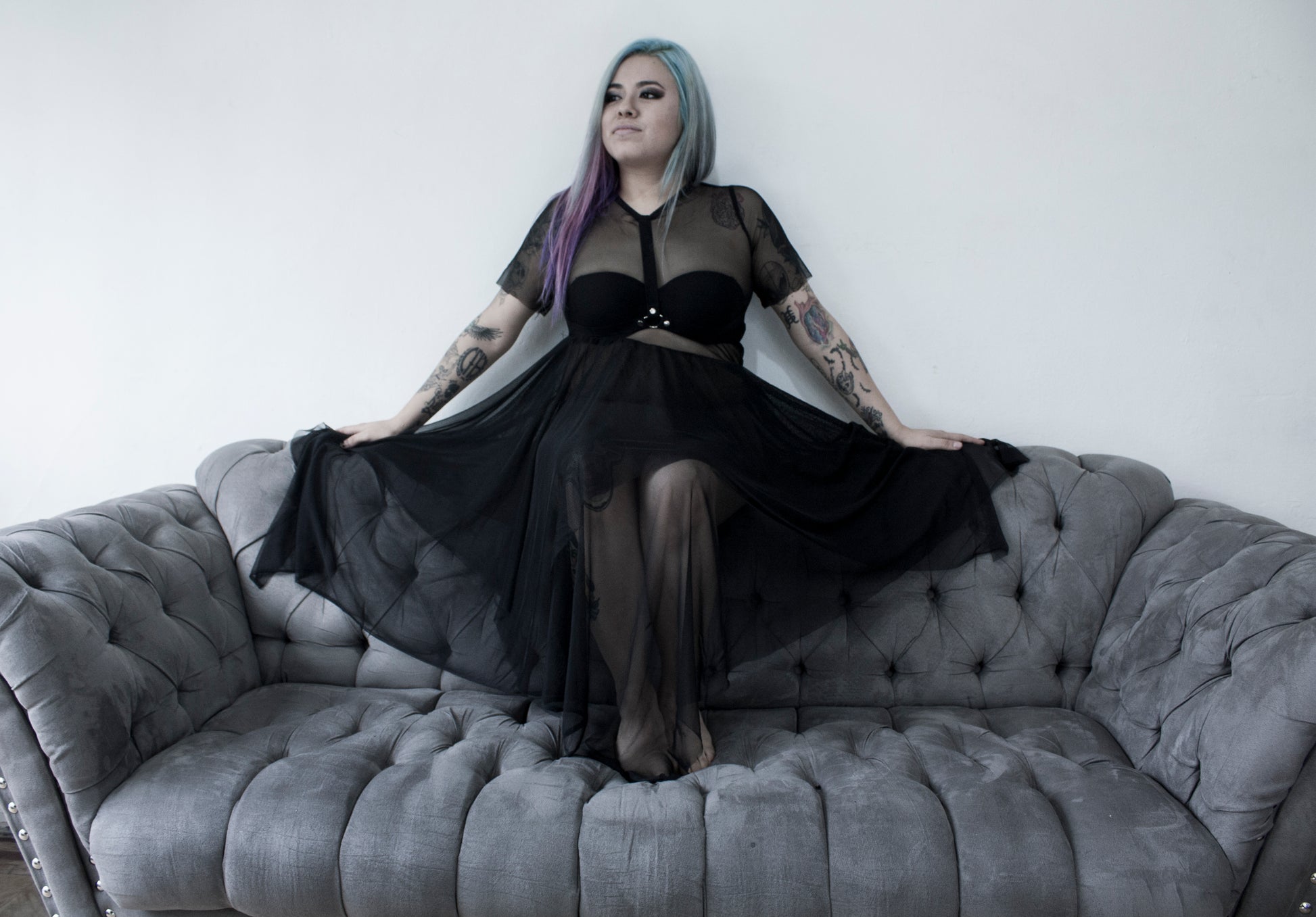 Vestido negro transparente mesh Arnes