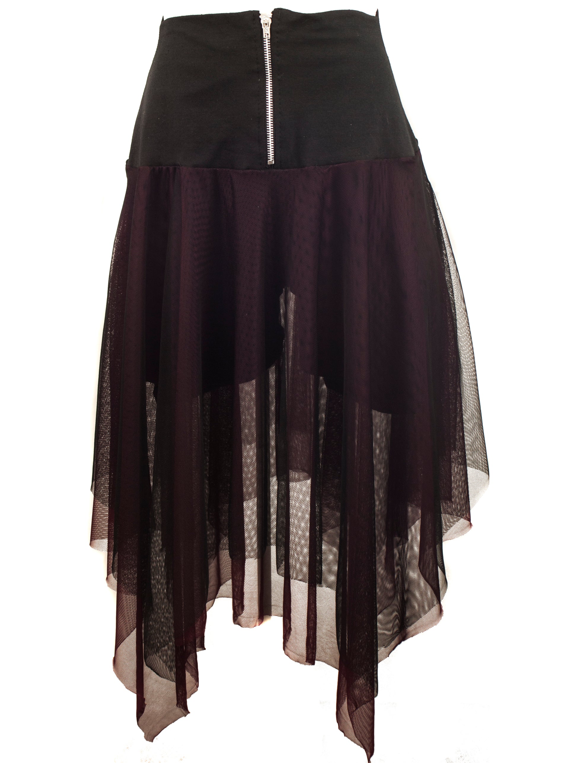 Falda asimetrica bruja transparencia picos vino