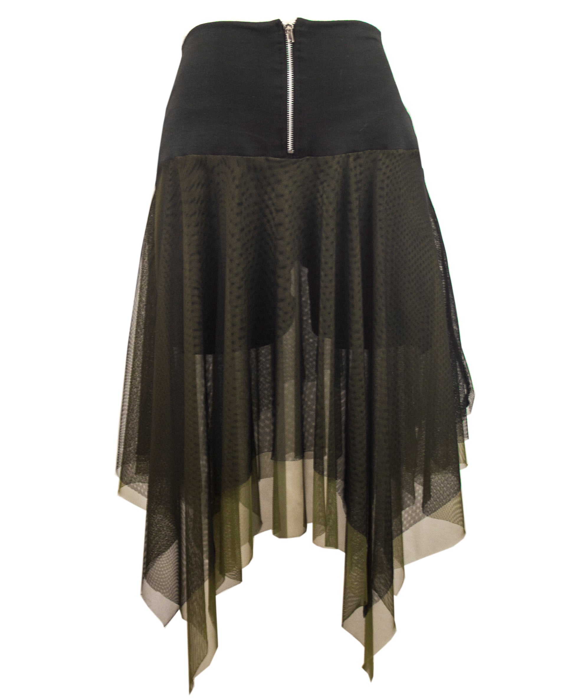 Falda asimetrica bruja transparencia picos verde