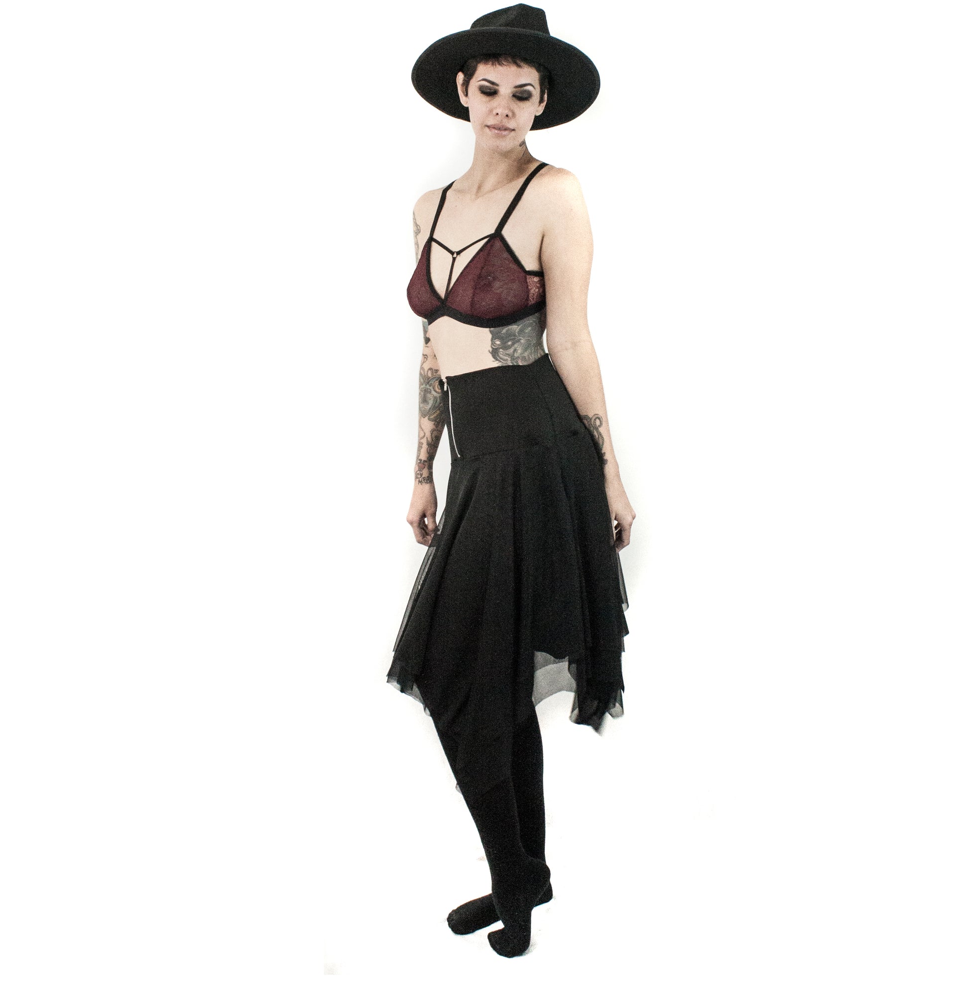 Falda asimetrica bruja transparencia picos